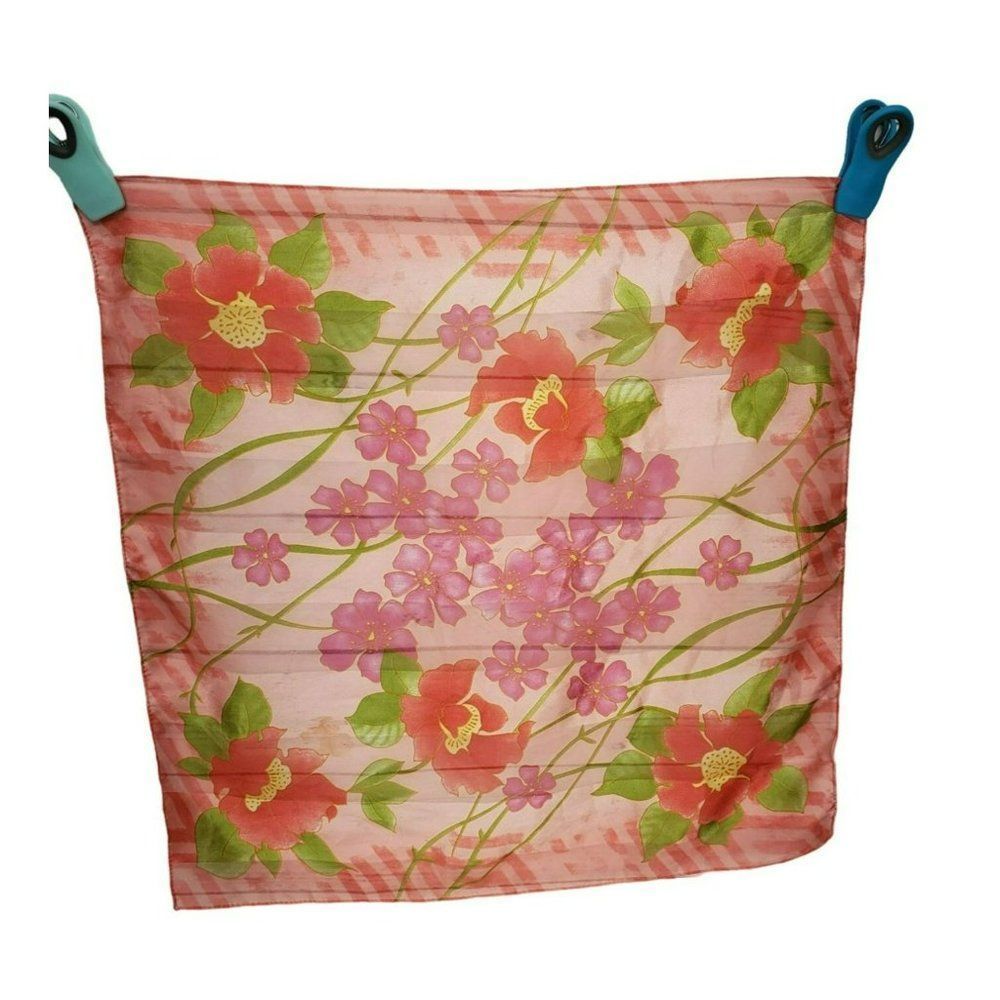 Symphony Scarfs Pink Floral Striped Square Scarf Made in Italy Neckerchief